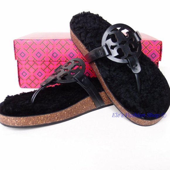 NIB Tory Burch Miller Cloud Shearling Leather Sandal Black US 8.5. Brand new - Picture 6 of 16